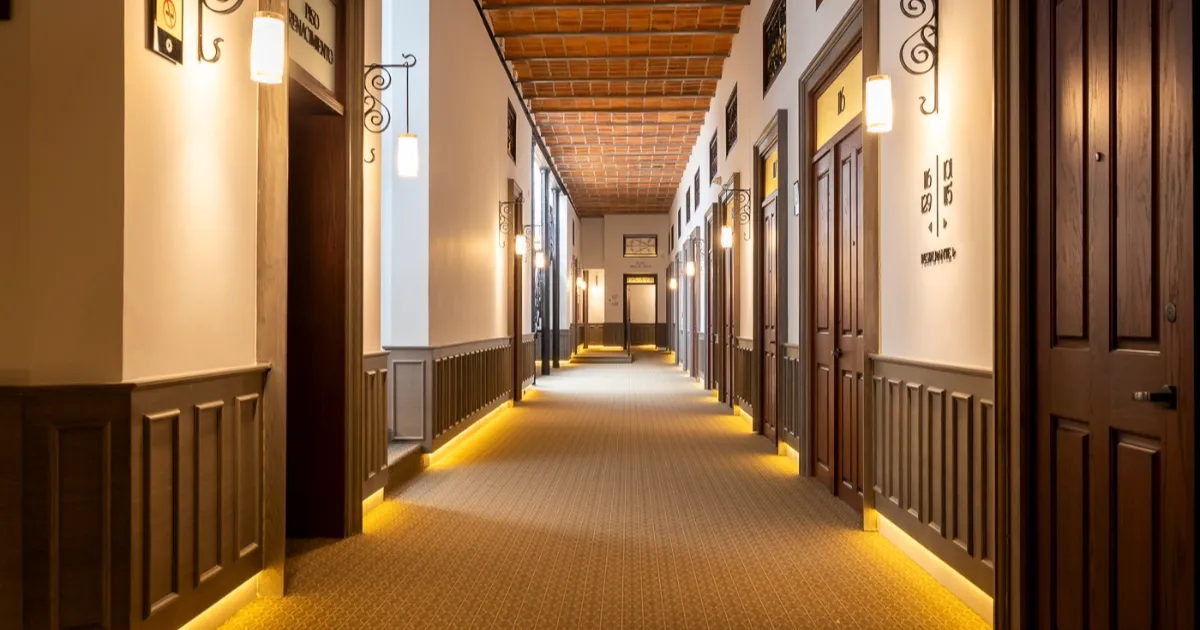Spacious hallways inside Hotel Bellas Artes.