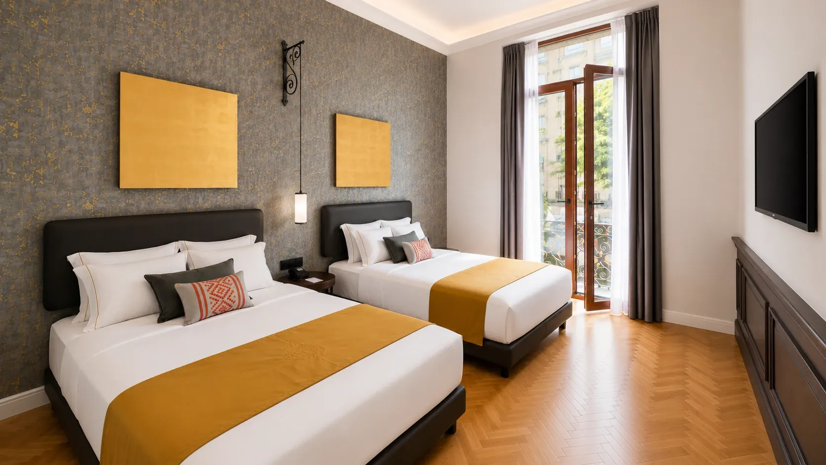 View from the balcony of the Queen Suite with two beds at Hotel Bellas Artes.